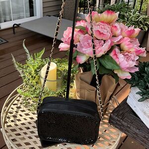 Whiting and Davis vintage black mesh cross body evening bag